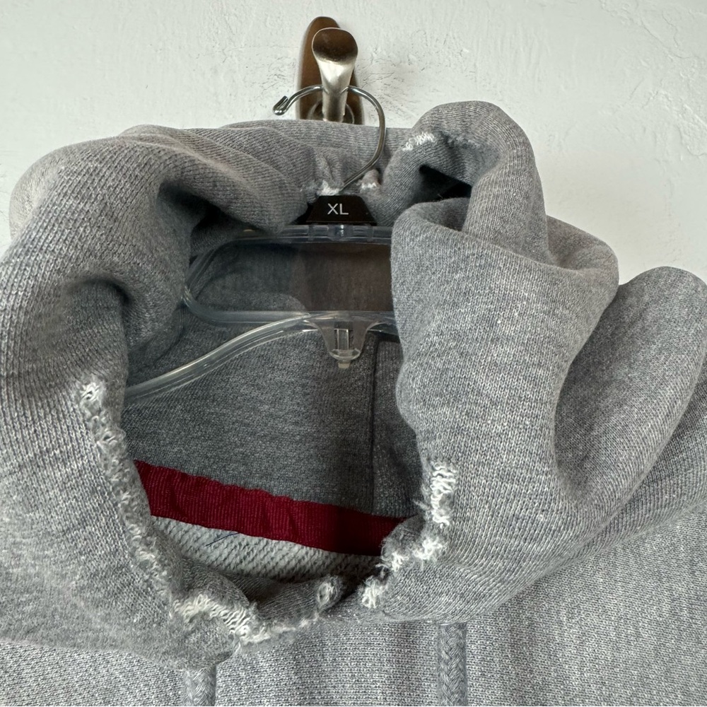 VTG Y2K A&F Abercrombie & Fitch Hoodie Pullover Sweatshirt Grey Fleece Lined Red - Picture 8 of 10